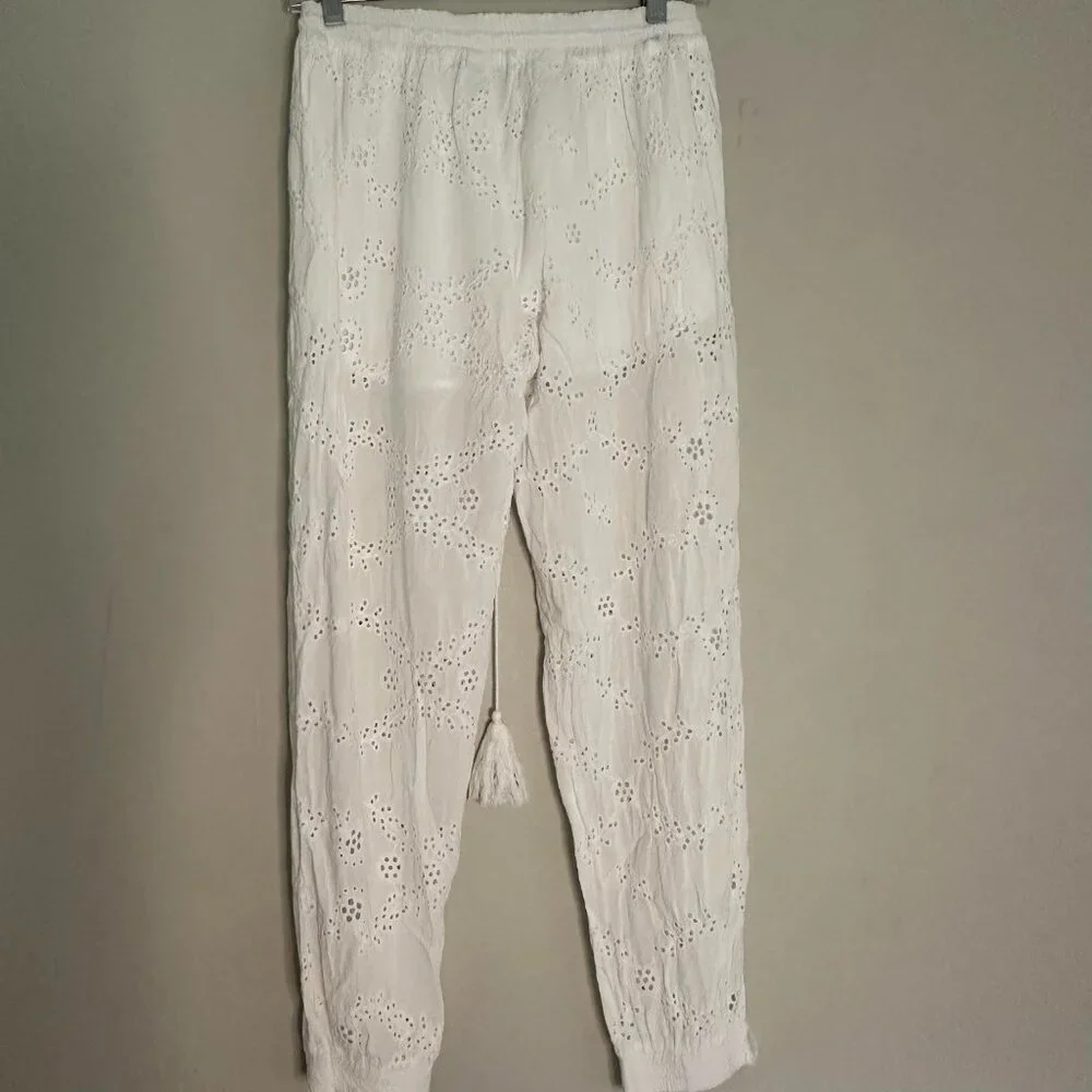 Young Fabulous & Broke Eyelet Cropped Jogger Pants Boho Resortwear - Medium
